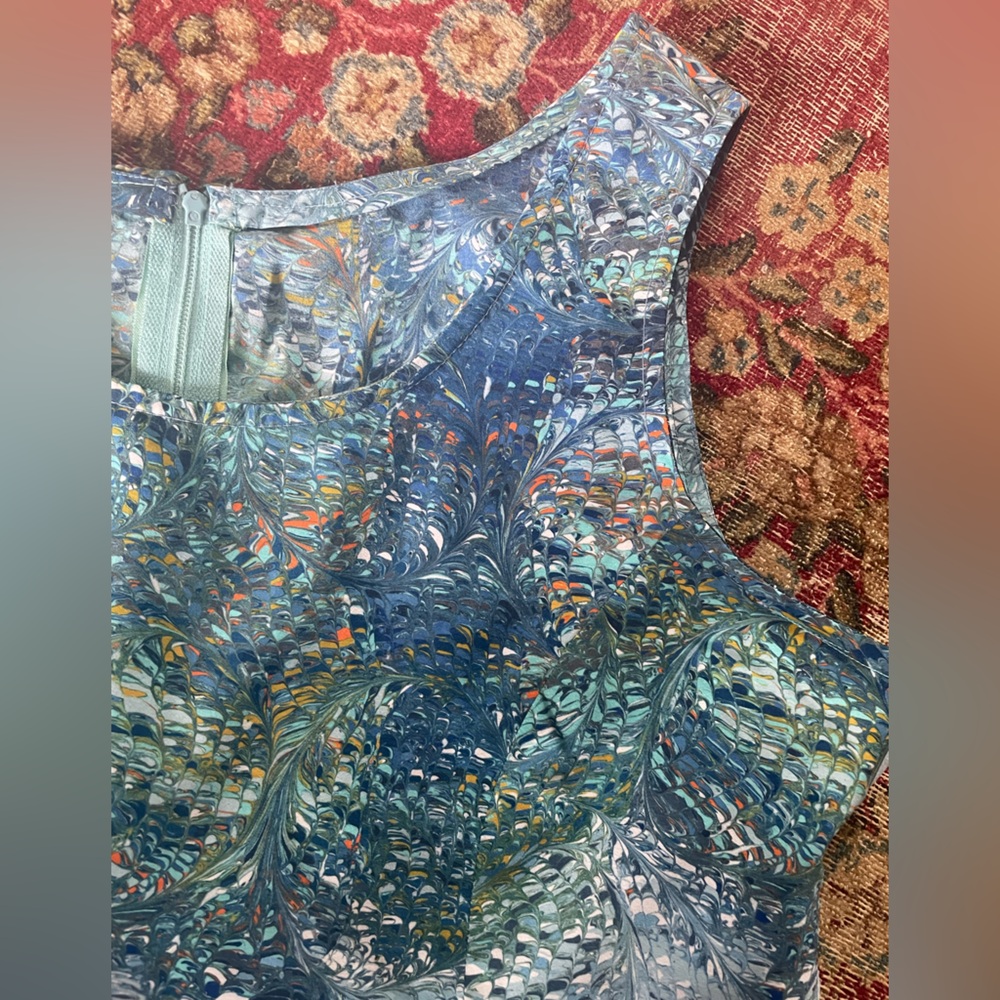 Vintage ‘60s ‘70s John Meyer 2 piece marble print skirt & tank ethereal blues M - Picture 5 of 11